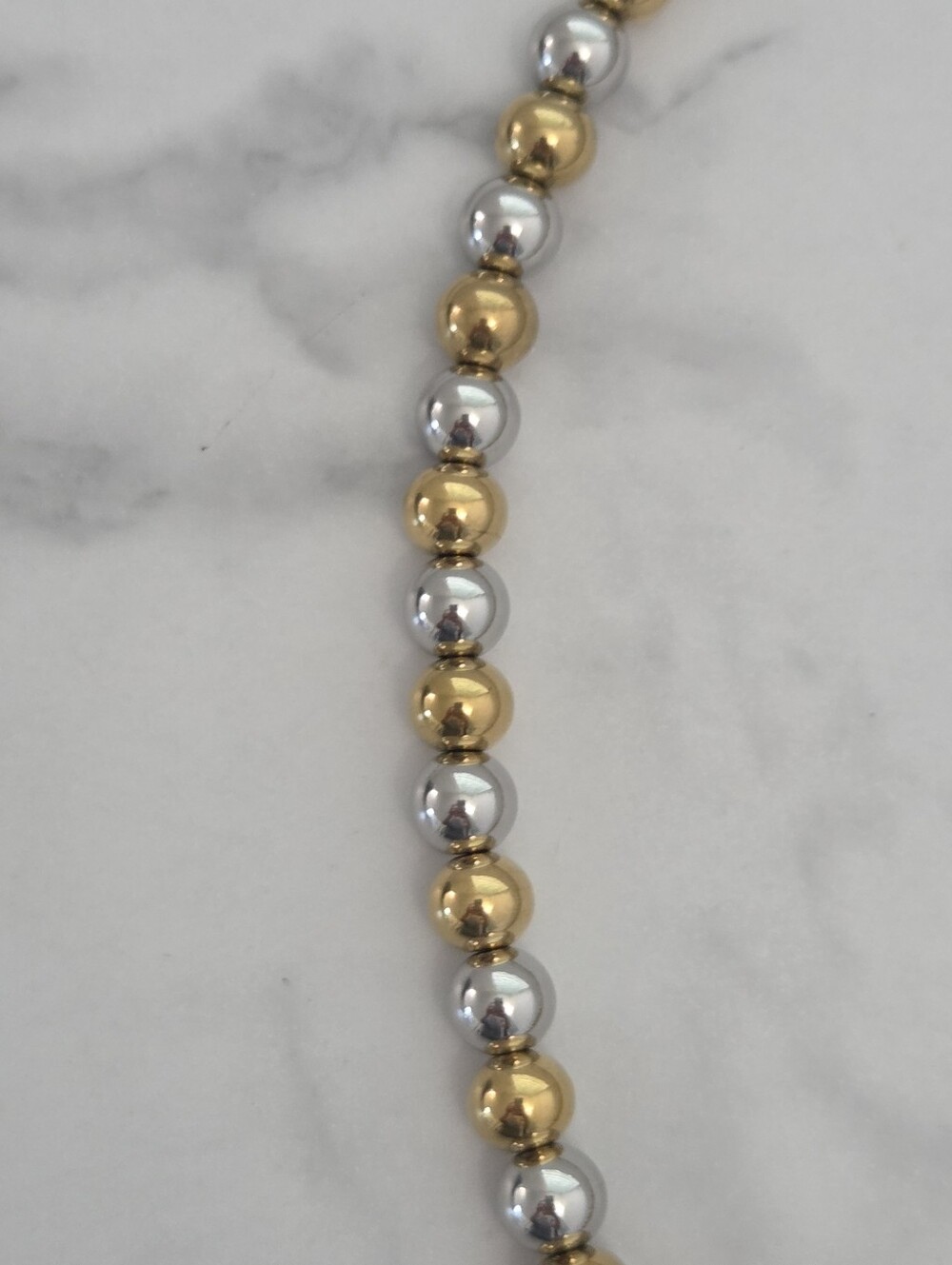 Two Tone Gold Silver Beaded Heart Pendant Toggle Necklace - Picture 7 of 14